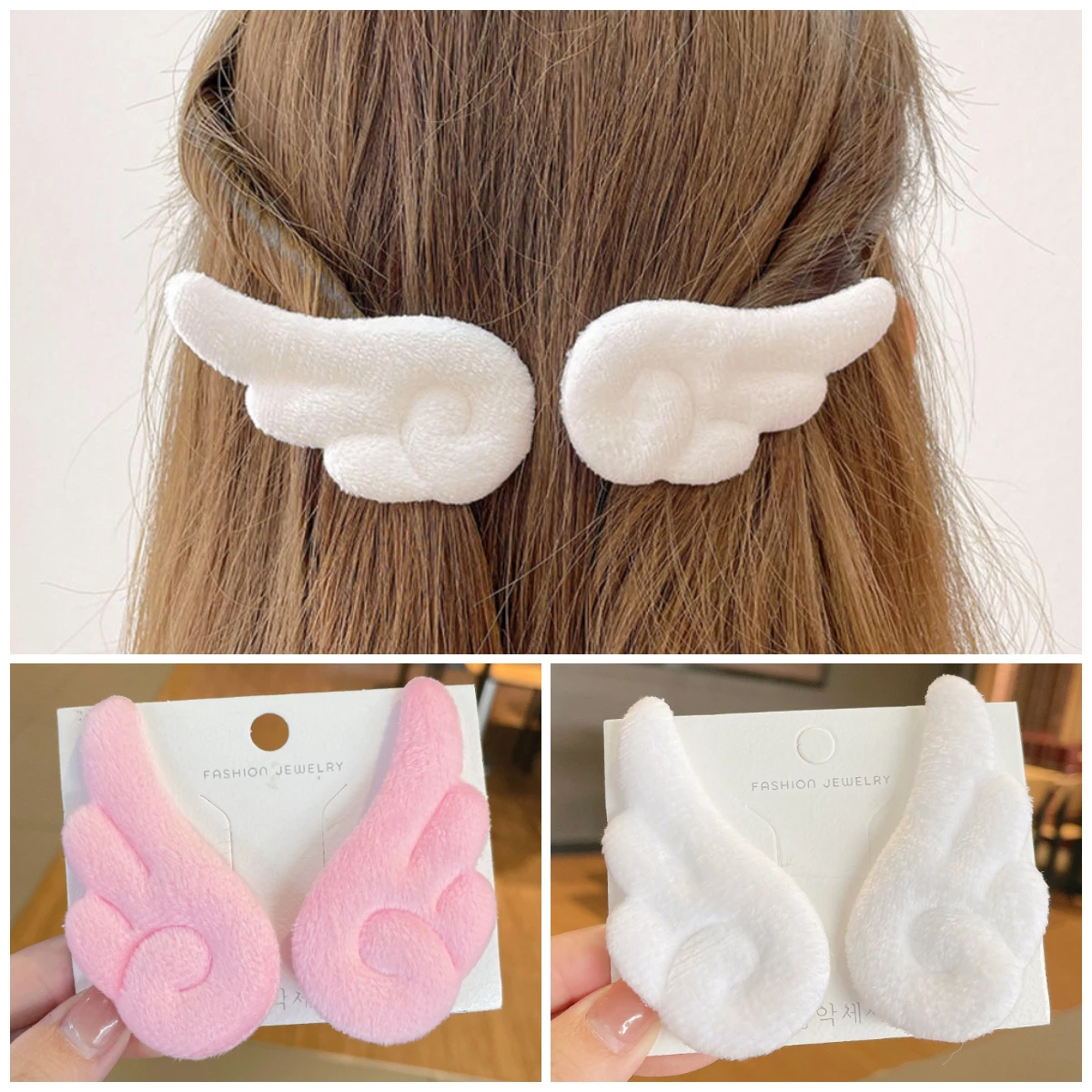Kids Cartoon White Angel Wing Hair Clips Girls Plush Pins Holiday Dress