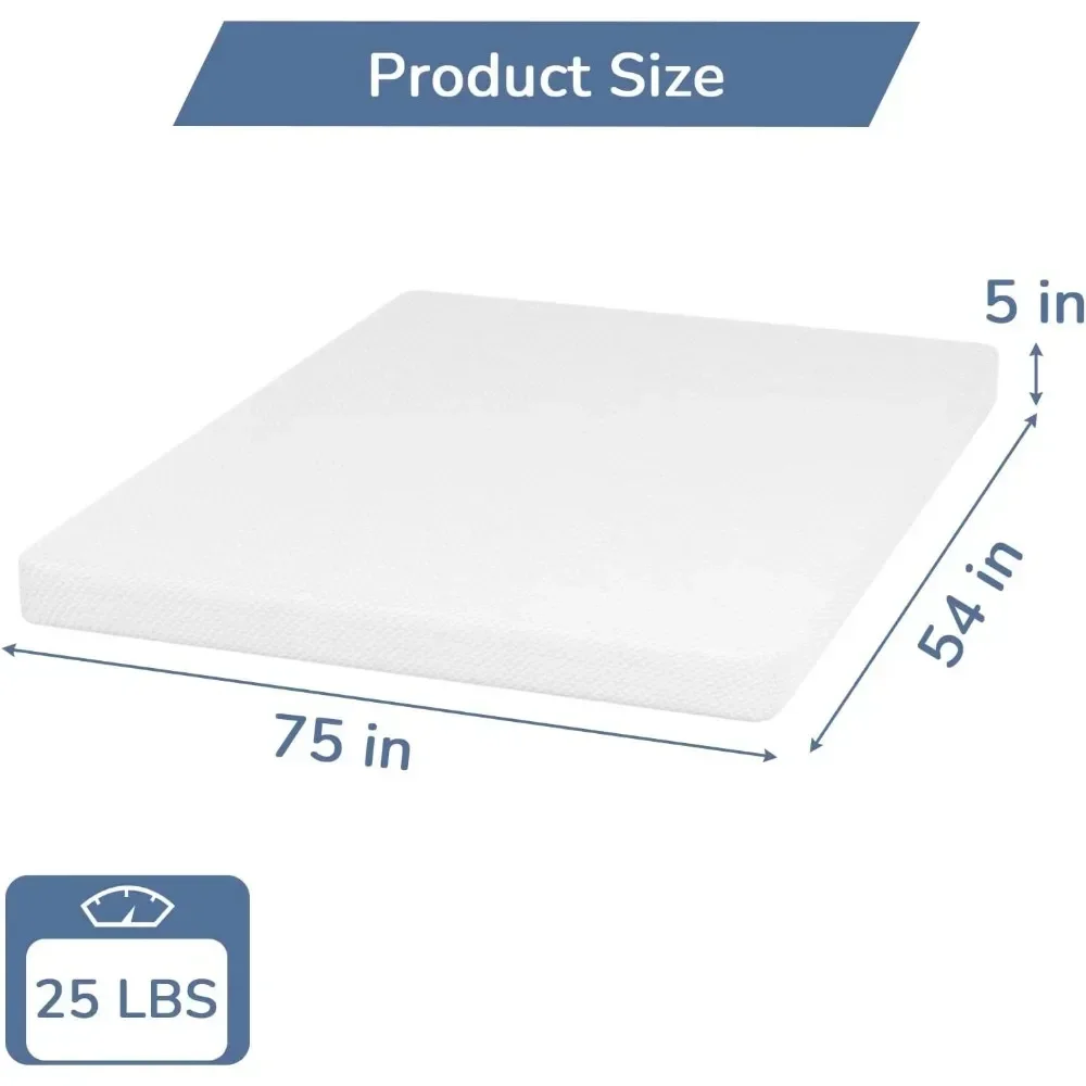Full Size Bed Mattress, Medium Firm Mattresses Fiberglass Free, Bed-in-a-Box, 5 Inch Green Tea Memory Foam Mattress 6