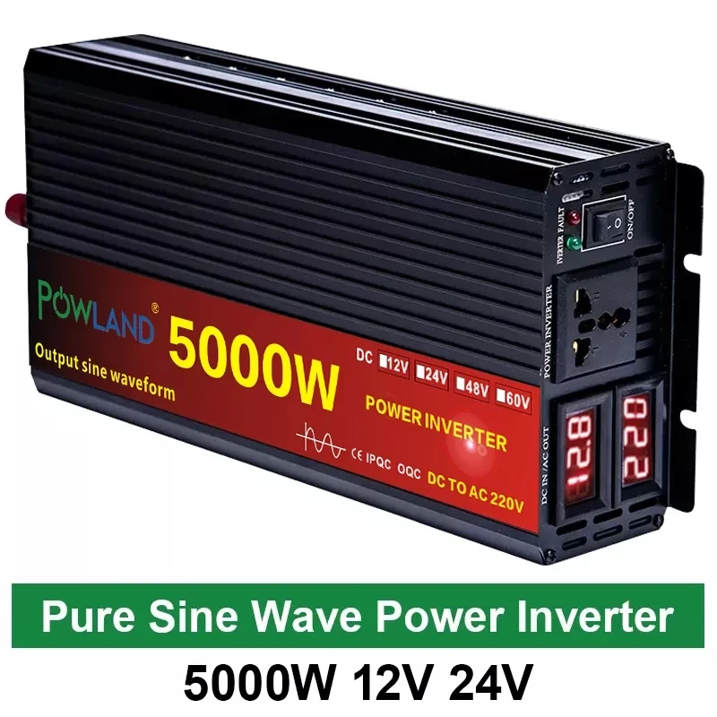Inversor de voltaje de 12V, 220V, 5000W, 3000W, transformador de onda pura + 2 pantallas LED, 12v y 24V|Inversores y conversores| - AliExpress