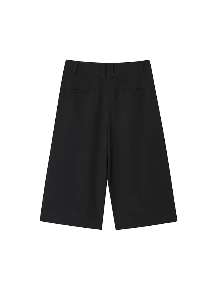 2025 New Women High Waist Knee Length Pants Autumn Fashion Wide Leg Pocket Zipper Trousers Spring Casual Street Short Pant