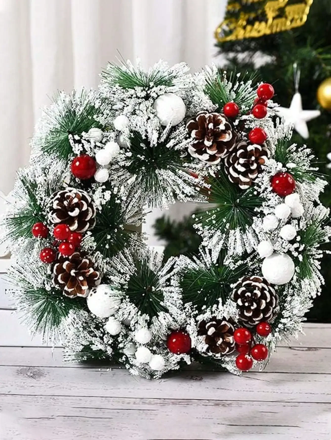 1pc Wreath Front Door Christmas Flower Wreath Thanksgiving Indoor Outdoor Home Decoration Pinecone Snowflake Flower Wreath_voghion.com