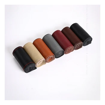 자동차 스티어링 휠 커버 브레이드 DIY 38cm 부드러운 인조 가죽 자동차 커버, 바늘과 실 자동차 인테리어 액세서리