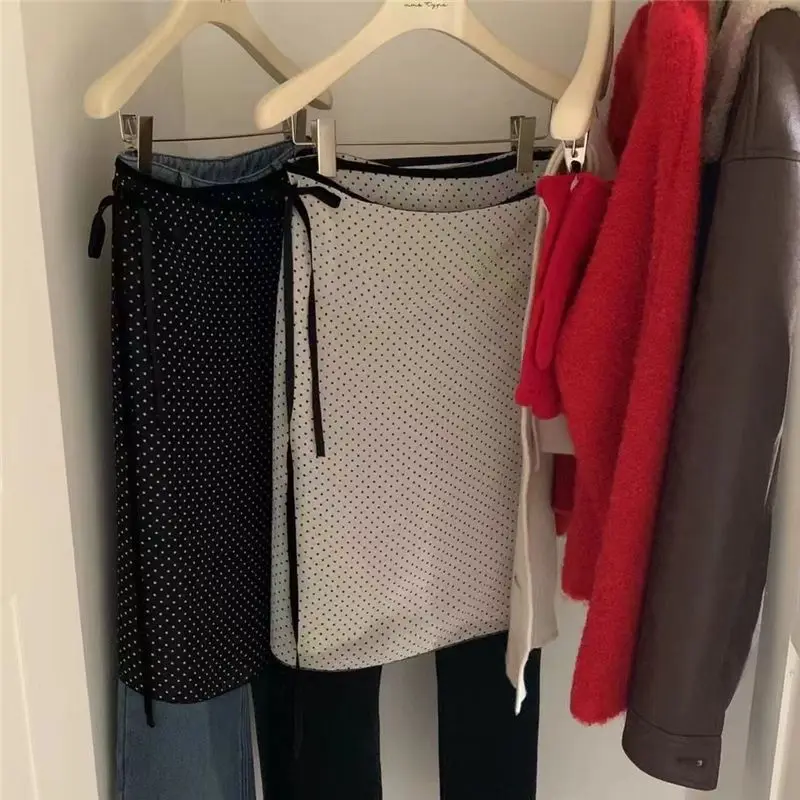 

Shpmishal Korean Fashion Banded Polka Dot Gauze Skirt 2024 Women's Autumn New Mid Rise Slim A-line Half Skirts Female Clothing