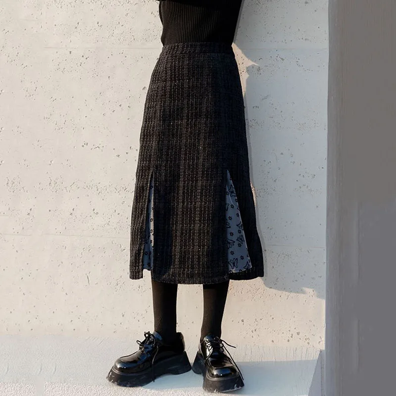 High Waist Skirt Autumn Winter Corduroy Plaid Skirts for Women Split Butterfly Floral Midi Skirt Fashion Female Long Skirt Women winter outfits for women clothing 2023 new arrivals women s suit jacket corduroy double breasted korean 2023 autumn korea coat