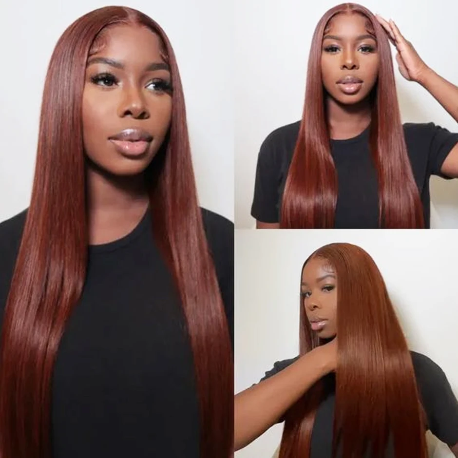 Reddish Brown Straight Wig 13x4 HD Lace Frontal Wig Malaysia Straight Human Hair Wigs Red Colored 13x6 Lace Frontal