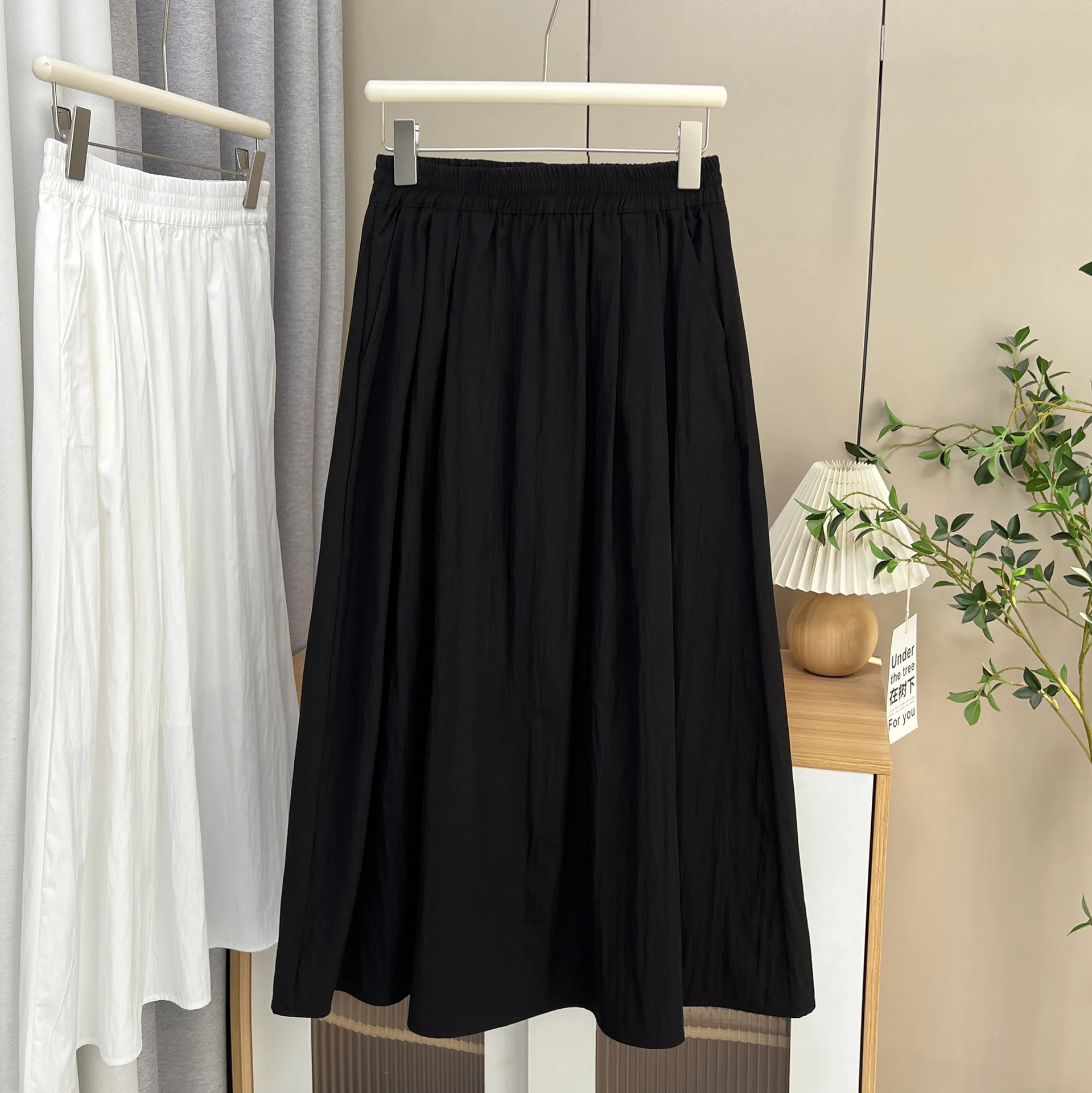 100KG Summer Long Skirt New Style Solid Color White Plus Size Women Fold A-Line Skirt 2509
