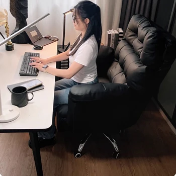 Poltrona Ergonomica da Ufficio in Pelle, Reclinabile per Camera da Letto, Sedia da Gaming, Moderna Poltrona Lounge per Computer, Silla Oficina, Arredamento per Casa