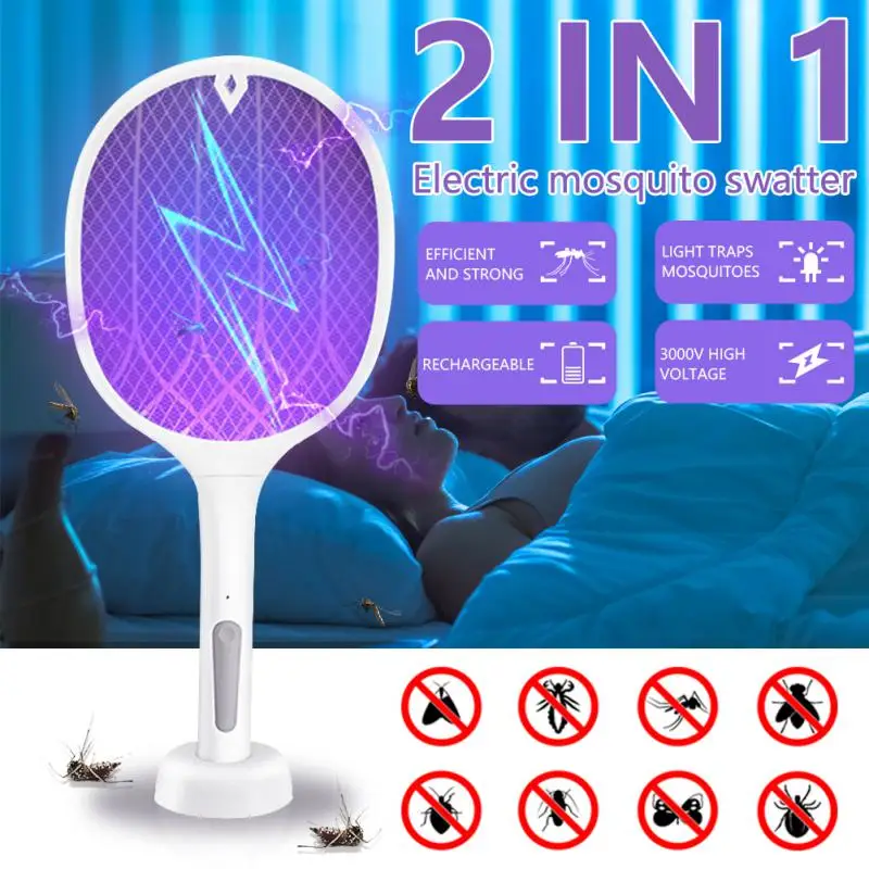3500VElectricFliesSwatterKillerwithUVLightUSBRechargeableLED