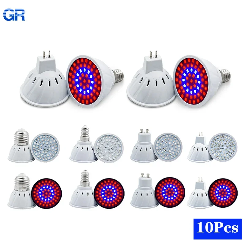 Led Grow Lamp Led Plant Light 10Pcs/Lot E27 E14 Full Spectrum Hydroponic Growth Light MR16 GU10 PhytoLamp Indoor Plants Seedlings Succulents