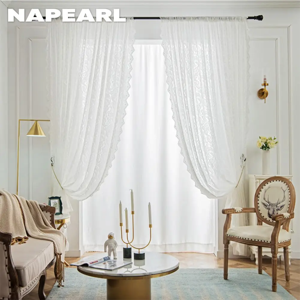 NAPEARL European Style White Lace Screen Sheer Tulle Voile Curtain Window Blind Drapes for Living Room Home Decor 1PC