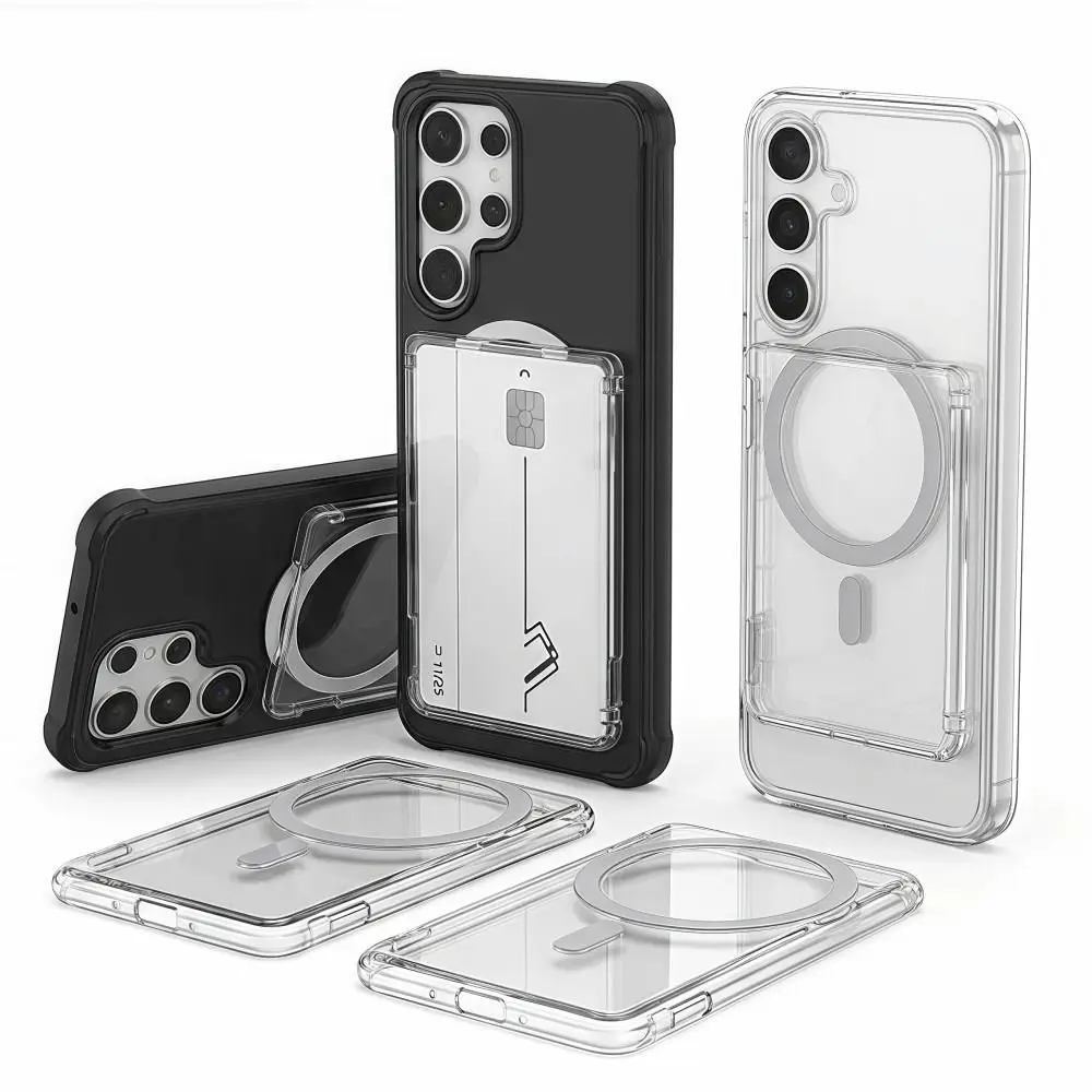 Ultra-Thin Transparent Magnetic Card Sleeve Wallet with Stand and Shockproof Case
