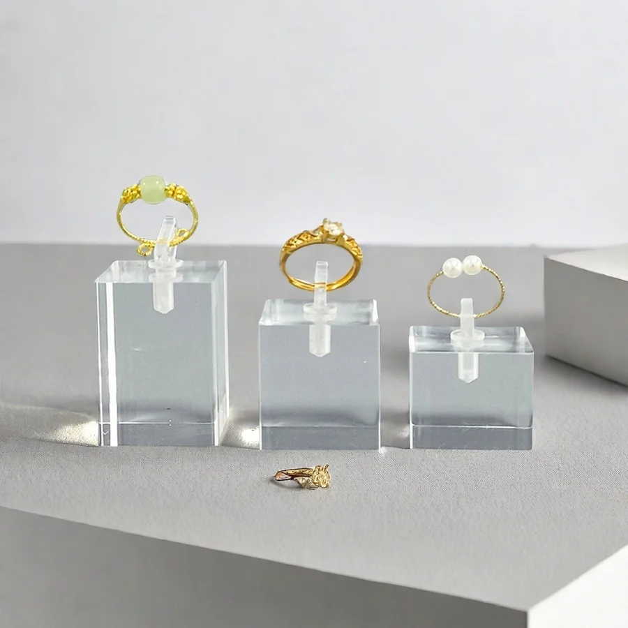 Clear Acrylic Ring Holder Display Stands Jewelry Organizer with Clips Joyeros Organizador De Joyas Packaging Storage Props Riser