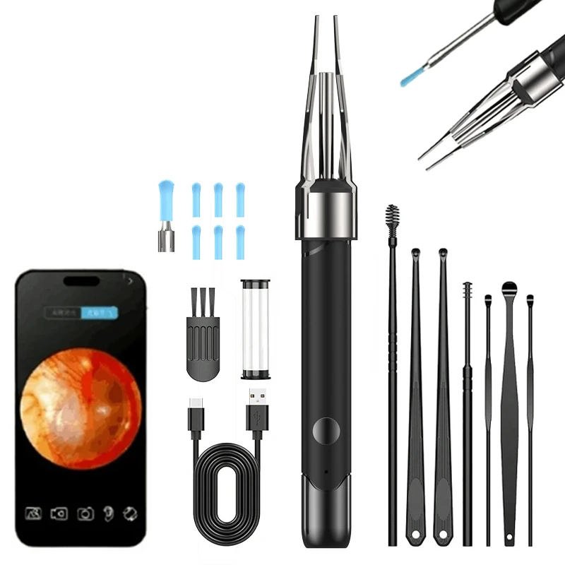 Wireless Ear Cleaner with Camera Ear Spoons and Clips WiFi Connection Waterproof Rechargeable Ear Wax Removal Tool
