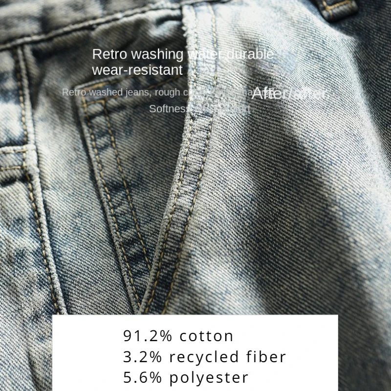 2024 Spring New Washed Casual Vintage Jeans for Men Clothing Soft Cotton Streetwear Men Pants AG7126