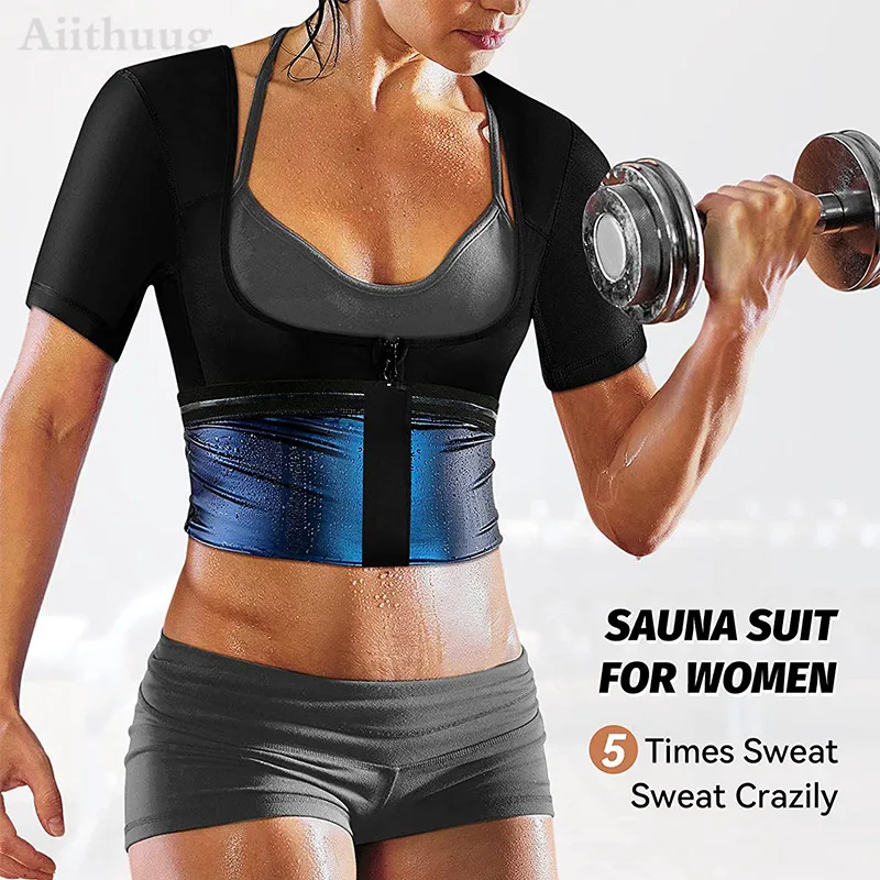 Aiithuug Women Weight Loss Corsets Body Shaper Corset Slim Fat Burn Shirt 5  Times Sweating Short Sleeve Polymer Sauna Sweat Suit
