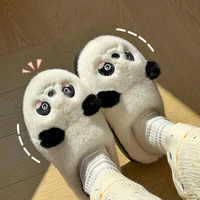 Cute Cartoon Panda Slippers Women 2024 Winter Warm Plush House Slippers Woman Comfortable Soft Sole Non Slip Indoor Home Slides 2