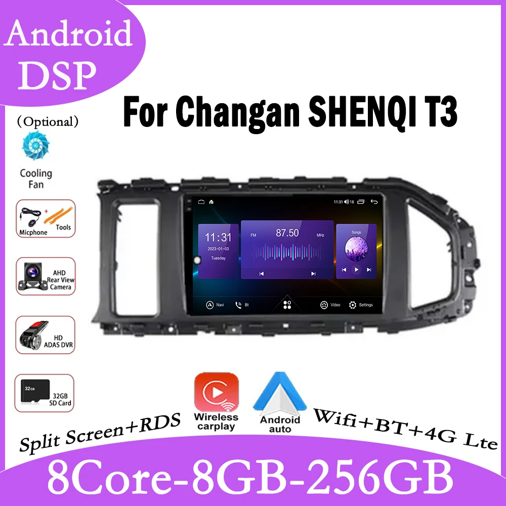 

9'' Android 14 For Changan SHENQI T3 Multimedia Car Monitor TV Video Player BT Lettore Autoradio Vehicle Screen