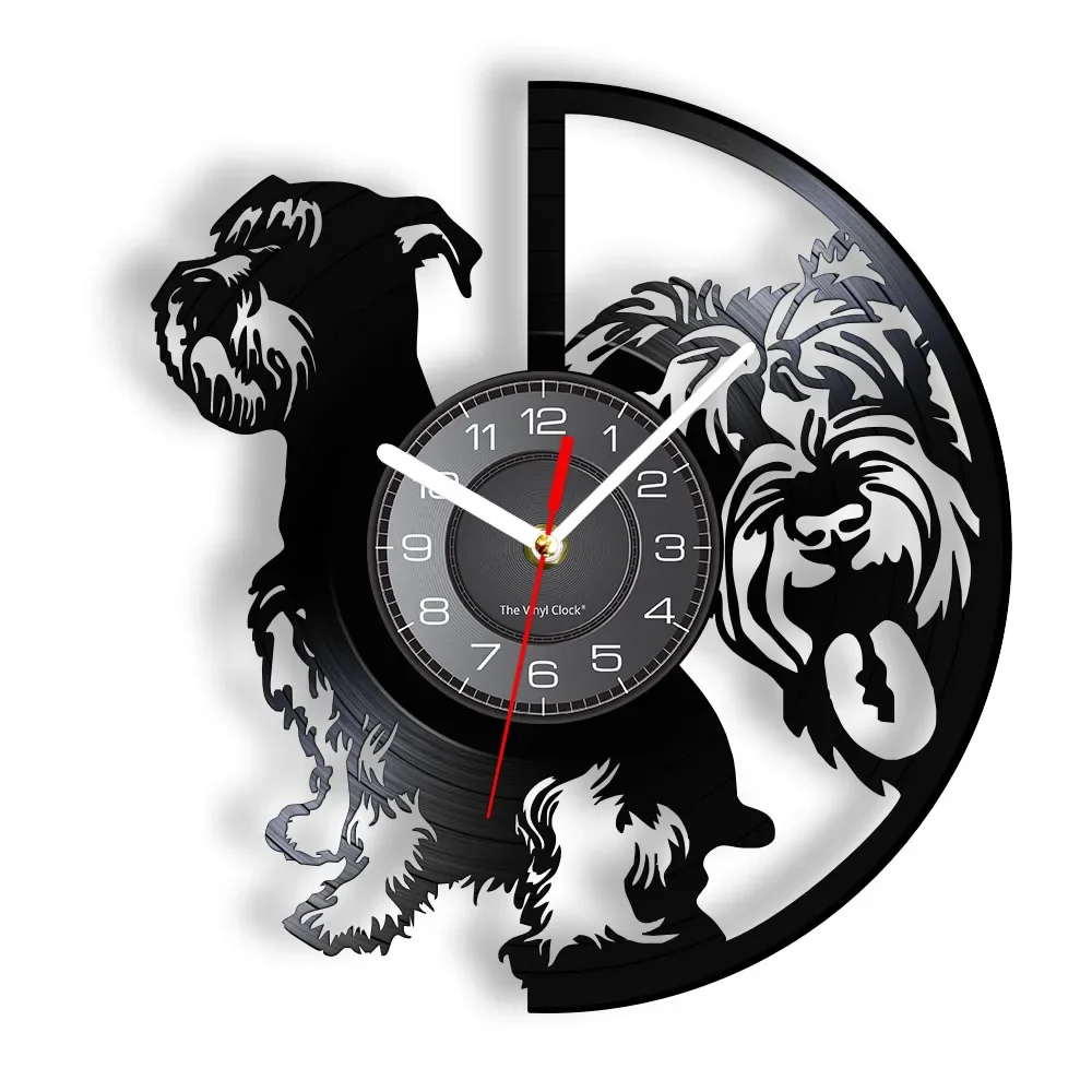Mini Miniature Schnauzer Dog Silhouette Vinyl Record Orologio Da Parete Donald German Razza Di Setola Dog Home Decor Wall Decor Watch