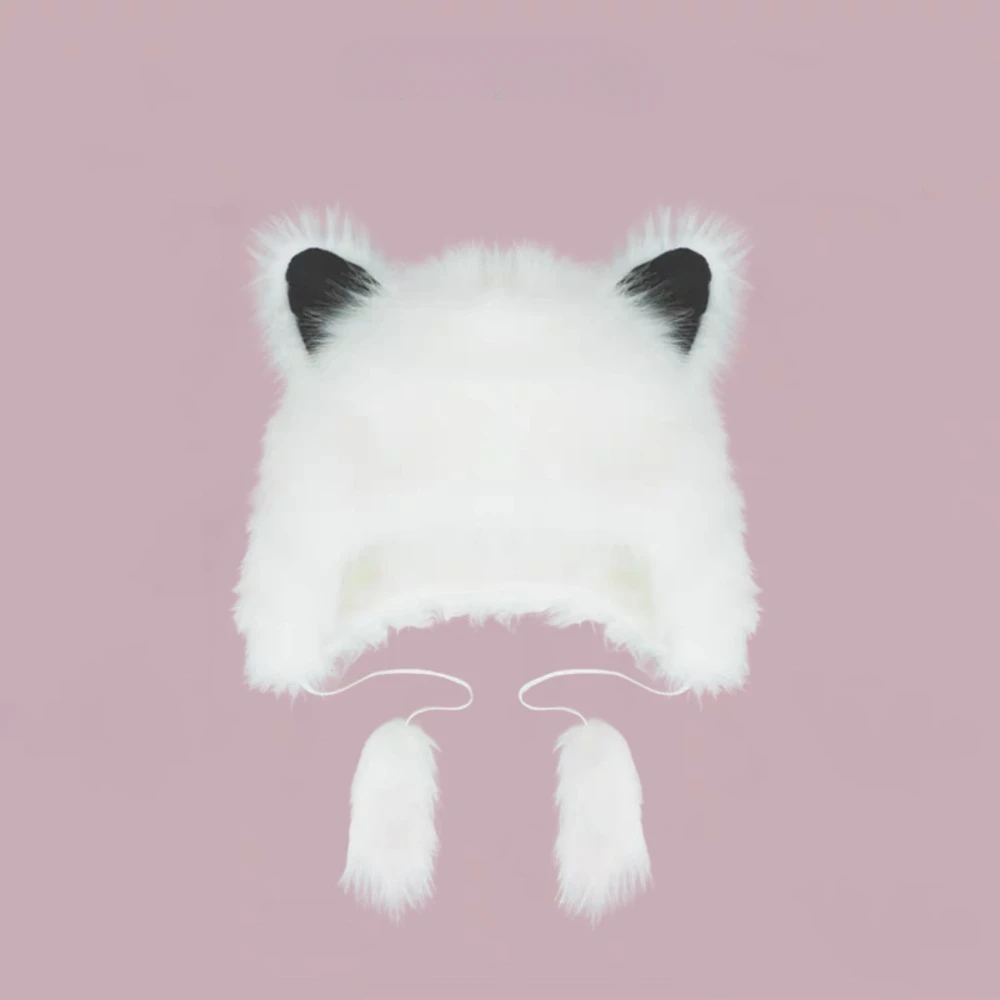 

Winter Warm Skullies Beanie Hat Women Cute Faux Fur Bear Ear Plush Hat Girls Party Cosplay Outdoor Windproof Earflap Bomber Hat