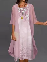2024 Europe and the United States summer women's casual dress two-piece floral print round collar repair maxi - Image 2