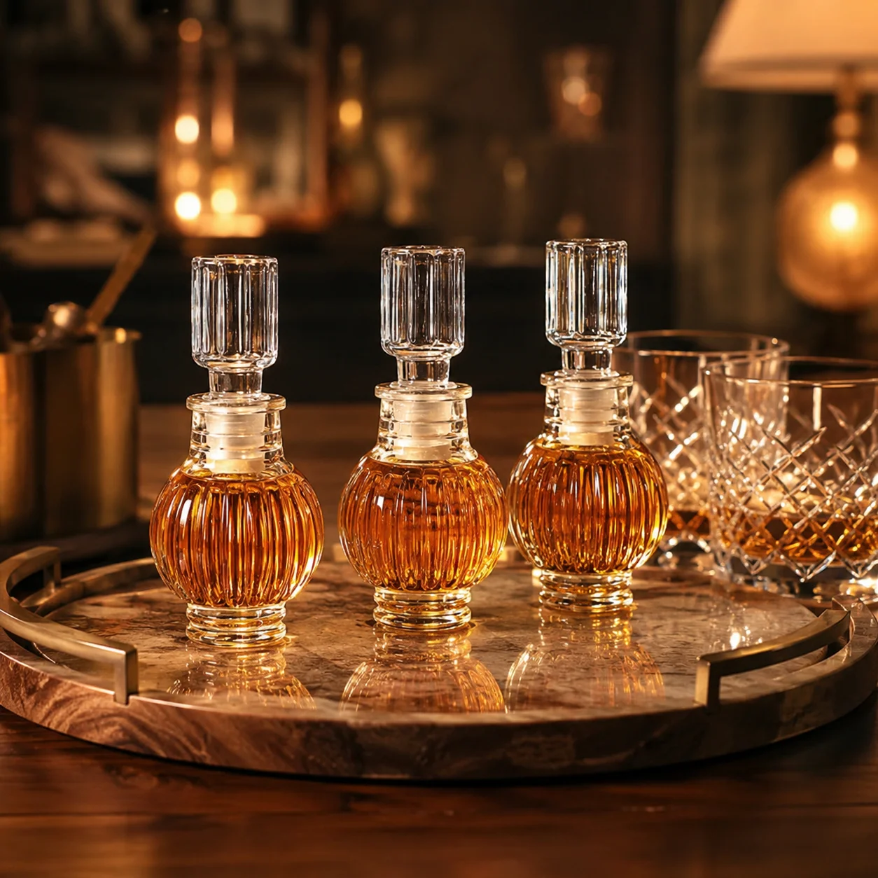 미니 유리 주류병 10개 세트 ? 각 50ml, 투명 다이아몬드 컷 유리, 마개 포함 ? 장 위스키 또는 리큐어 병