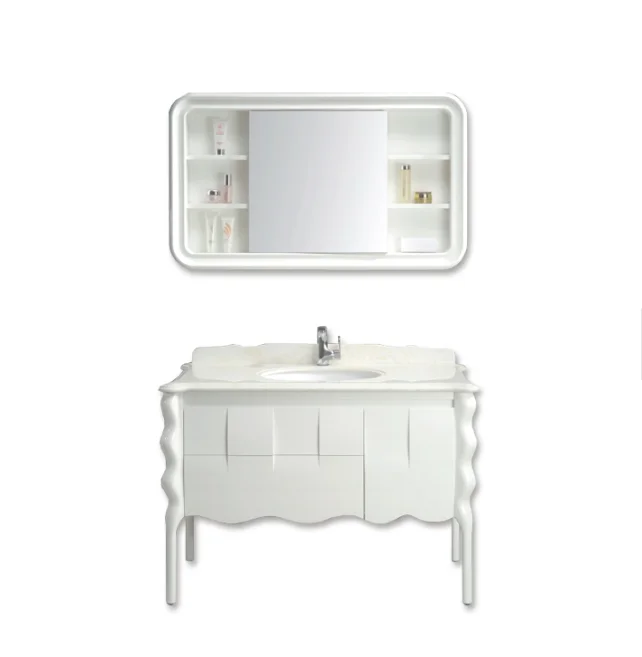 White Wall Mounted PVC Bathroom Cabinet With Ceramic Basin And Mirror Pvc Bathroom Cabinet Led Mirror