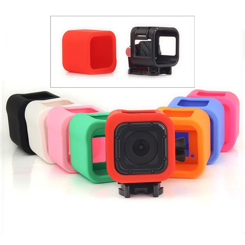 Vue de face de la coque silicone pour GoPro Hero Session, avec accès aux boutons et à l'écran, idéale pour acheter Coque Silicone GoPro Hero Session.