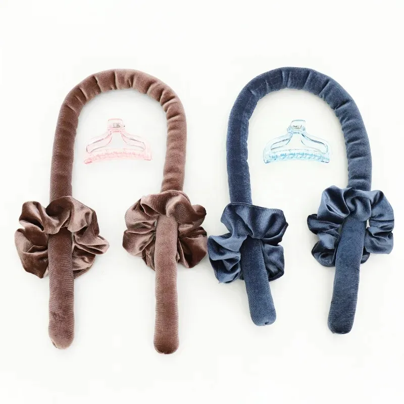 Heatless Curling Rod Headband No Heat Silk Ribbon with Hair Claw Clip Lazy Natural Soft Wave DIY Hair Rollers Styling Tool