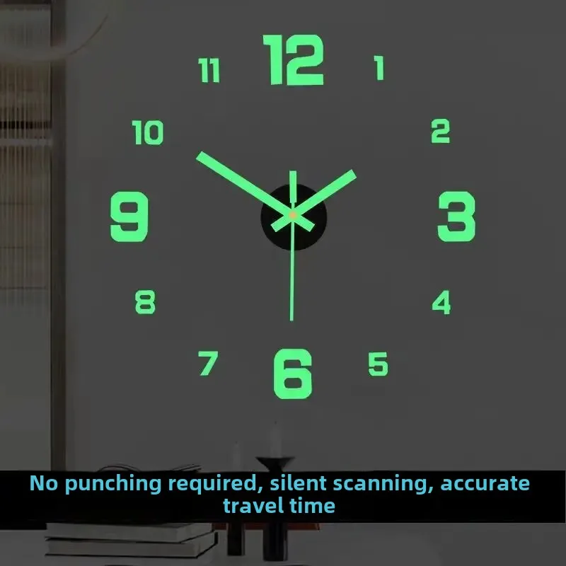 Creative Simple Night Light Digital Clock European Style DIY Silent Wall Clock For Study Room Living Room No Punching Wall