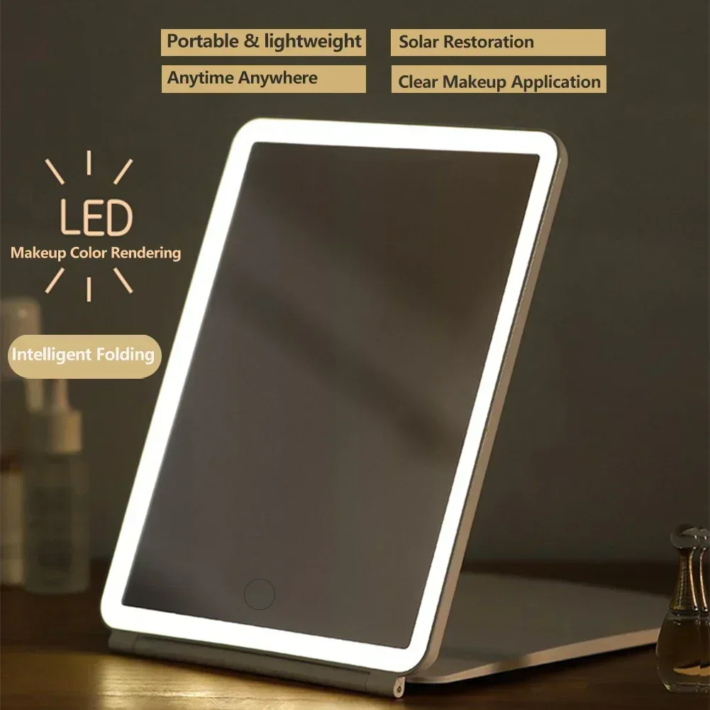 Portable Folding Lighted Mirror Leds 3Color Light Modes Makeup Mirror Travelling Dressing Table Mirror Makeup Tools