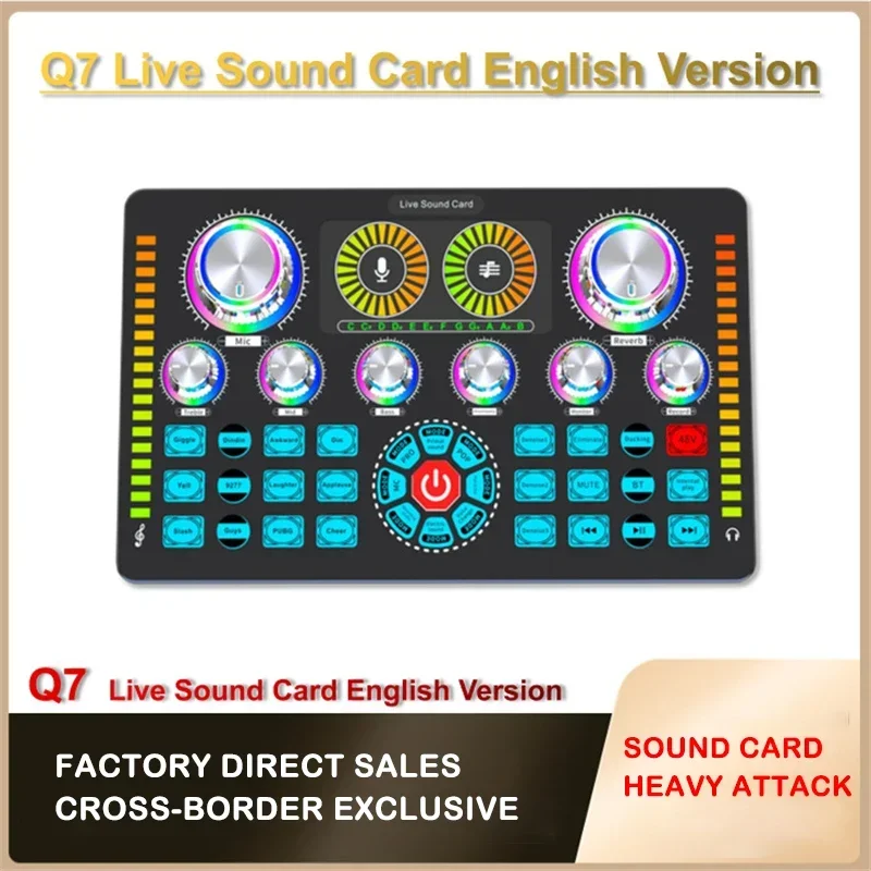 Q7 라이브 사운드 카드 사운드 믹서, 팟캐스트 노래방 홈 스튜디오 레코드, 전문 사운드 카드, 블루투스 마이크 믹서, 음성 변경