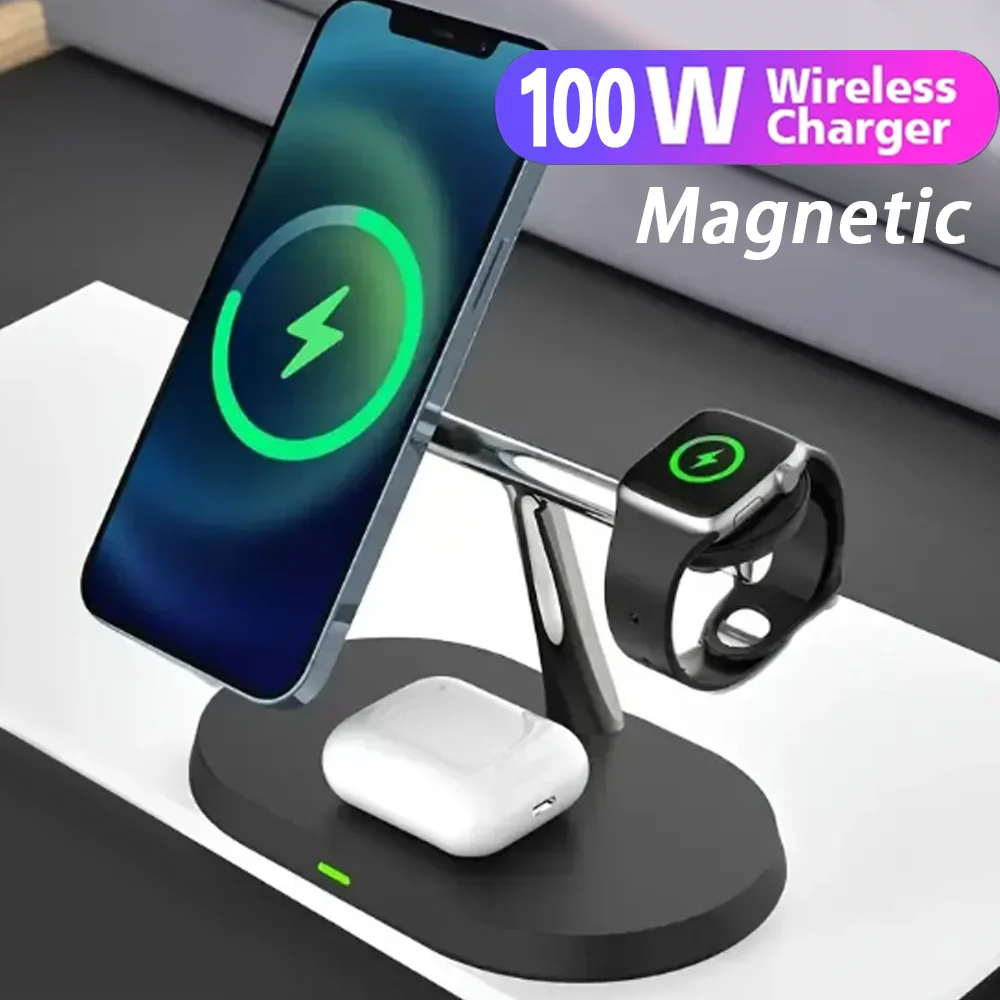 100W 3 in 1 Wireless Charger For iPhone 12 13 14 15 for Magsafe Charger Airpods Pro Apple Watch 9 8 7 6 QI Fast Charging Station - Image 6