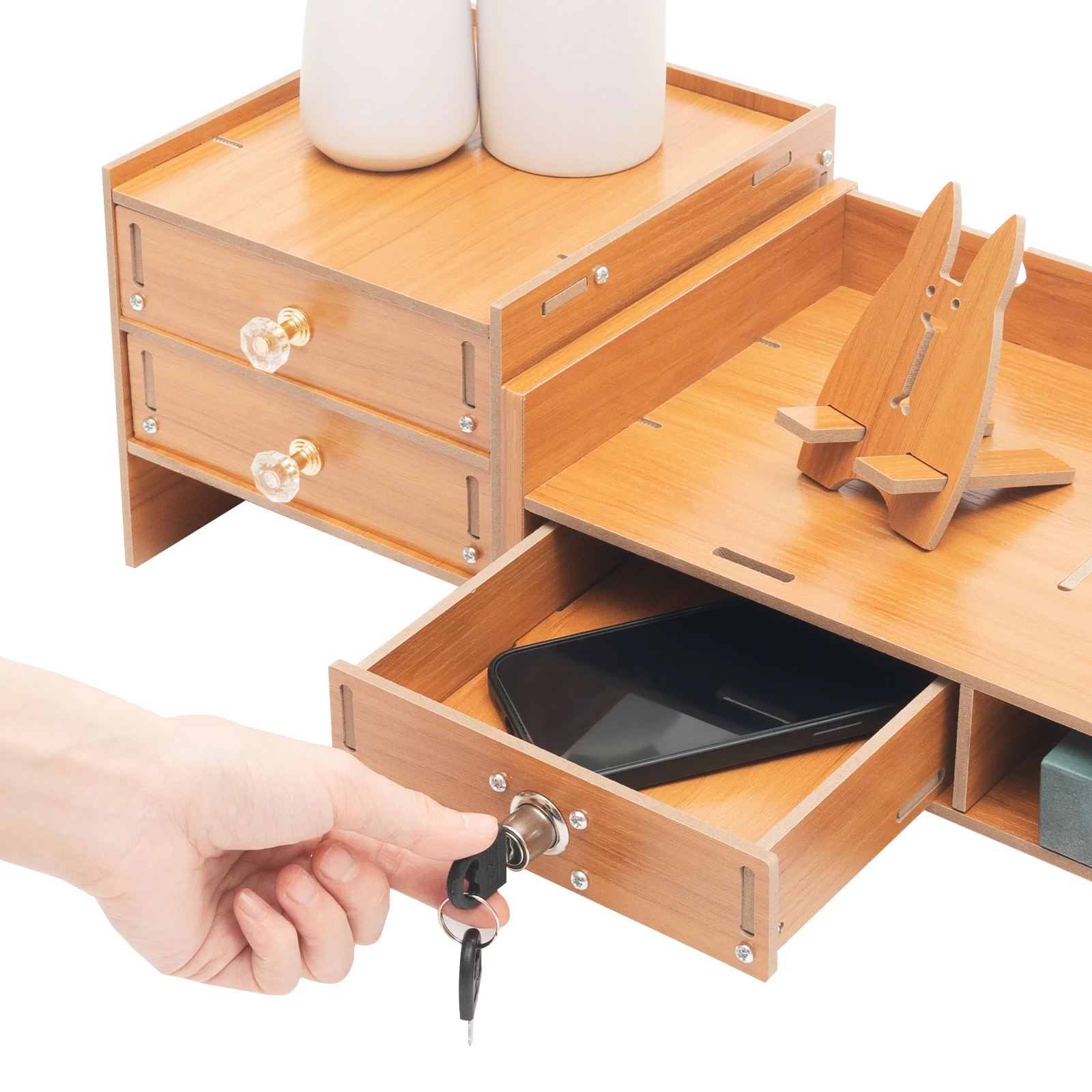 Computer-Monitorständer, multifunktionaler Computer-Aufbewahrungsorganisator mit 4 Schubladen, 2-stöckiges Computerregal für Studium, Büro, Schreibtisch – Detail 10