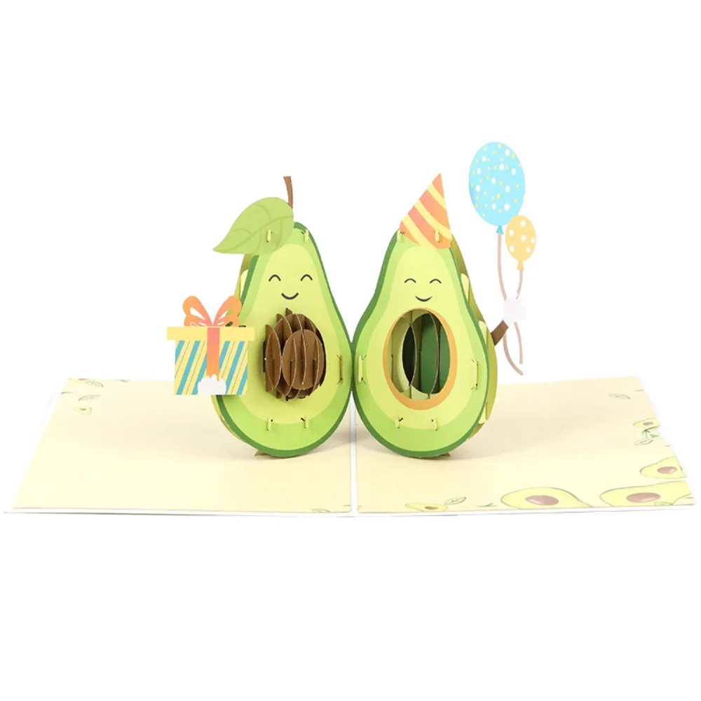

3D Pop Up Avocado Greeting Card Memorial Cards Cartoon Funny Envelope Cute Happy Birthday Card Father's Day