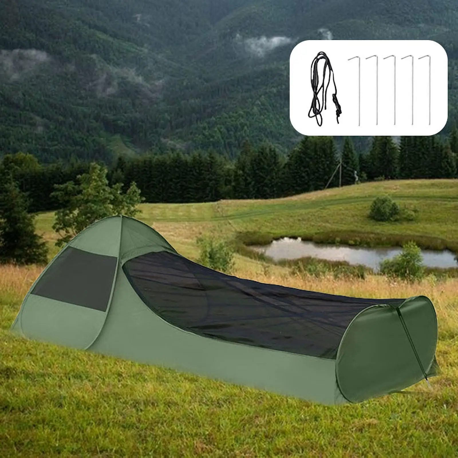 Popup Bivy Tent Single Person Tent Windproof Sleeping Net Tent Personal Tent for Backpacking Outdoor Hiking Fishing Sports 3