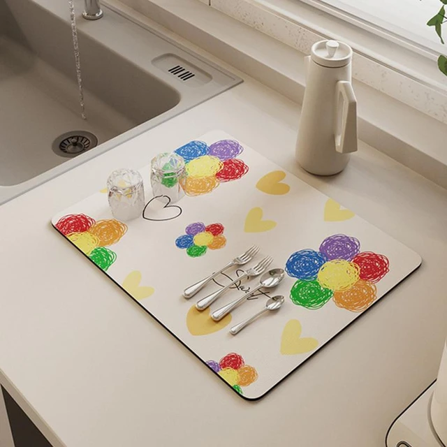 Kitchen drain mat diatom mud quickly absorbs water countertops dishes cups  kitchenware heat insulation and drying mat - AliExpress