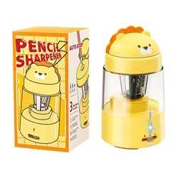Portable Fully Automatic Electric Pencil Sharpener for Wood Pencils - Ideal for School and Office Use (Yellow)