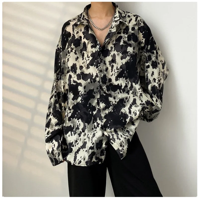 Men's Spring and Autumn Long Sleeve Shirt Light Luxury Fashion Hong Kong Style Retro Loose Versatile Couple Shirt C0023