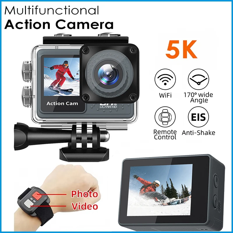 5K Action Camera Anti-shake 1080P WIFI Camera Dual Screen 170° Waterproof In Helmet Motorcycle Bike Sport Camera Remote Control