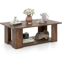 2-Tier Coffee Table, Modern Rectangular Center Cocktail Table with 5 Support Legs, Café Tables 2