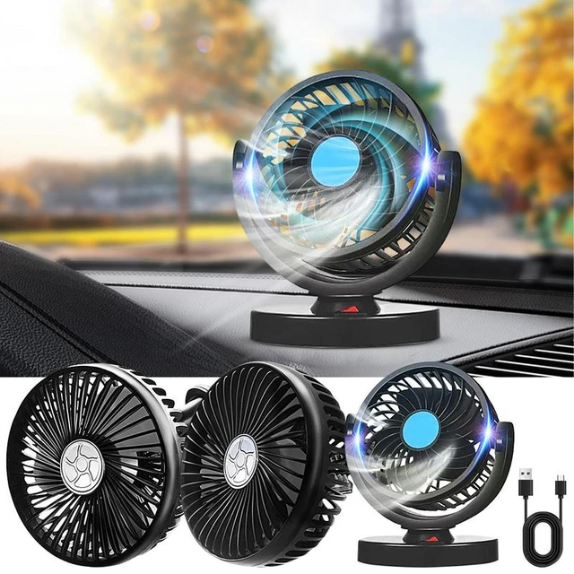 Car Summer Cooling Fan LED Light Dual Head Fans Dashboard Interior Parts  Rotable