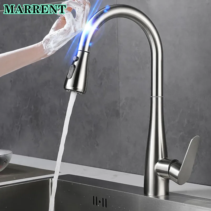 Three Ways Touch Kitchen Faucets Stainless Steel Hot Cold Pull Out Kitchen Sink Mixer Tap  Brushed Nicke Touch Kitchen Faucet