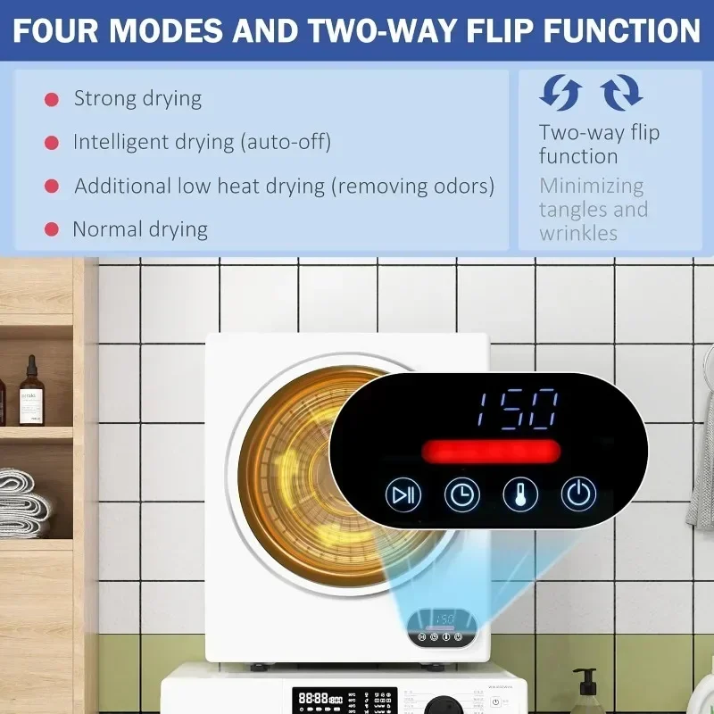 Portable Clothes Dryer Compact Laundry Dryer with Stainless Steel DruM Intelligent Drying Front Load Electric