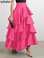 VONDA Plus Size Women Party Skirt 2024 Street High Waist Fashion Multi Layered Ruffled Hem Long Maxi Skirts Elegant Swing Bottom - Image 2