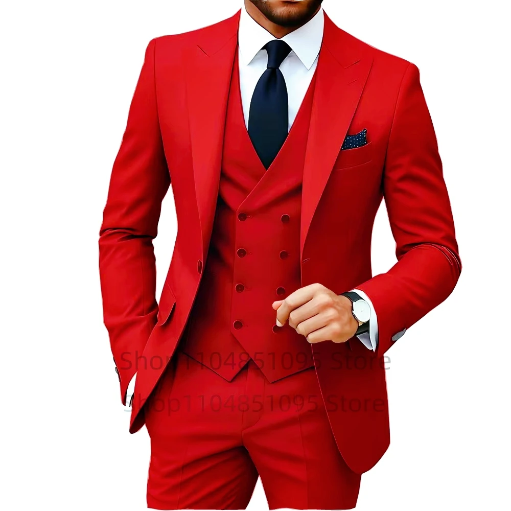 Slim Fit 3-Piece Men's Suit Set for Office Formal Business Wedding Groom Tuxedos Jacket Vest Pants Casual Male Men Clothing