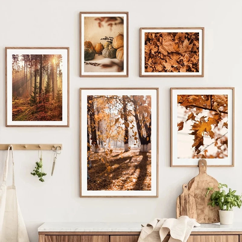 Autumn Scenery Canvas Painting Poster Pumpkin Leaves HD Printing Wall Art Picture Print Living Room Bedroom Home Dec