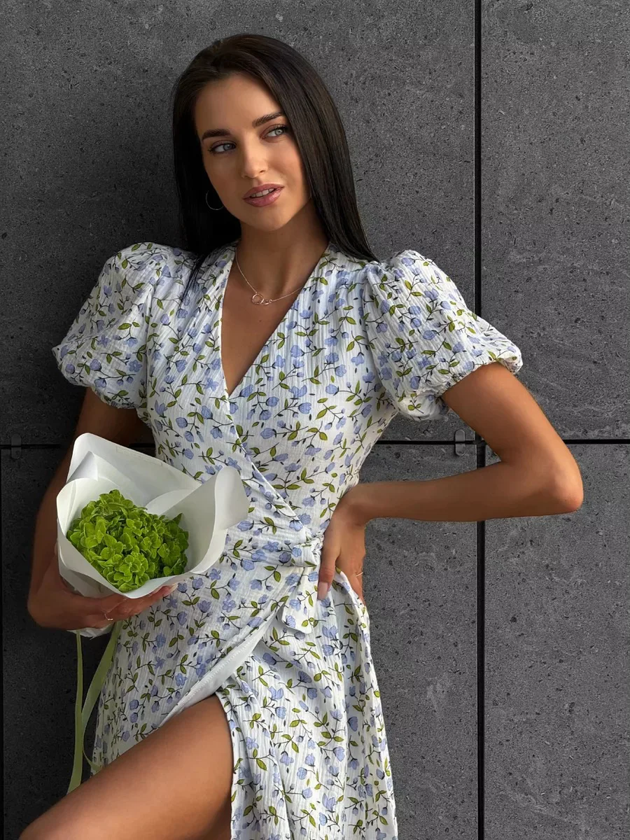 Women's Loose Fit Cotton Blend Maxi Dress with V-Neck & Short Sleeves S46840834c9044717a5e6da9526d91421Y