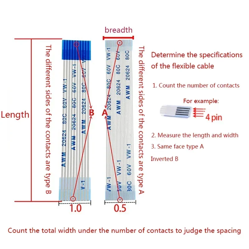 2 шт плоский гибкий кабель FFC FPC LCD AWM 20624 80C 60V VW-1 1,0 мм 16/20/22/24/26/28/30/32/36/34/40/45/50/54/60 Pin