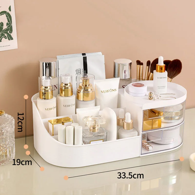Cosmetic Storage Box Large Capacity with Clear Drawer Multi-functional Makeup Organizer for Dressing Table Skincare Products