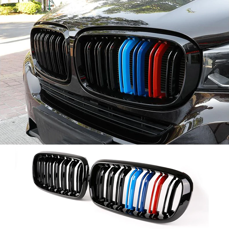 

For BMW X5 F15 14-18 & X6 F16 15-19 2PCS Front Double Pole Sport Radiator Grille Air Grille Kidney Grille Trim X5M X6M